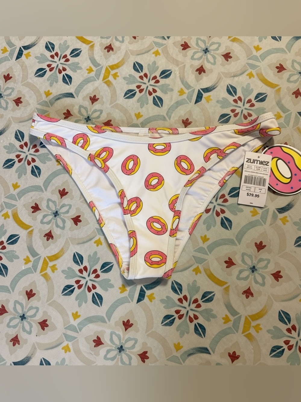 Zumiez White Bikini Bottoms with Pink & Yellow Donut Print